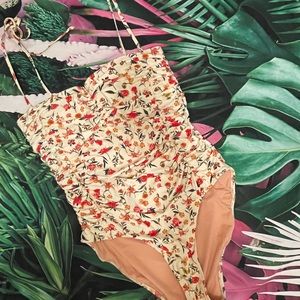 Jcrew one piece floral swim bandeau style suit with tie straps. NWT. Size 10